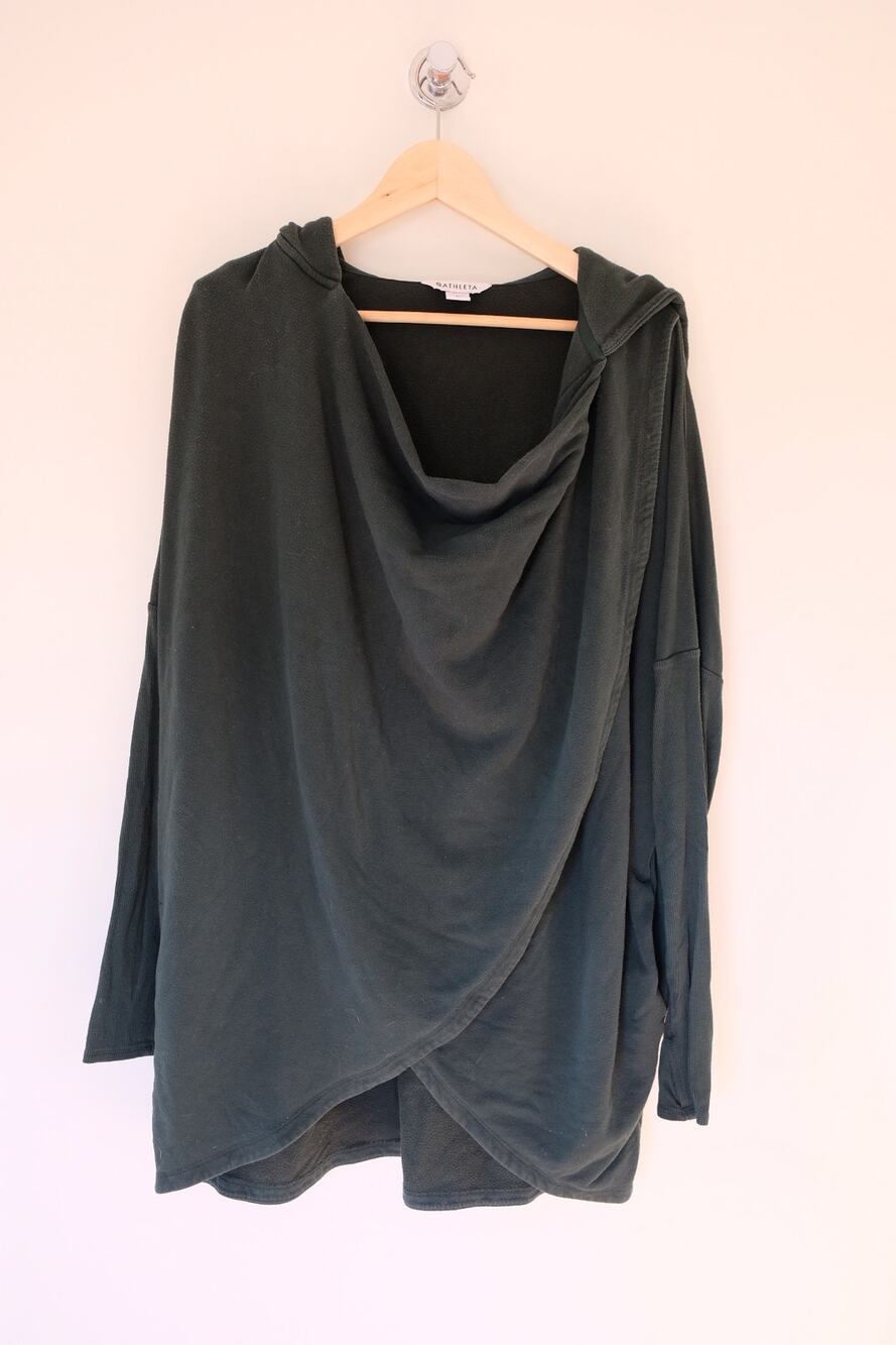 Athleta Purana Wrap Sweatshirt Womens XL Dark Green Hooded Cardigan Modal Cozy